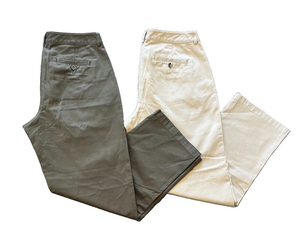 Lot of (2) L.L. Bean Favorite Fit Size 8 Petite Grey/Brown & Cream Cotton Pants